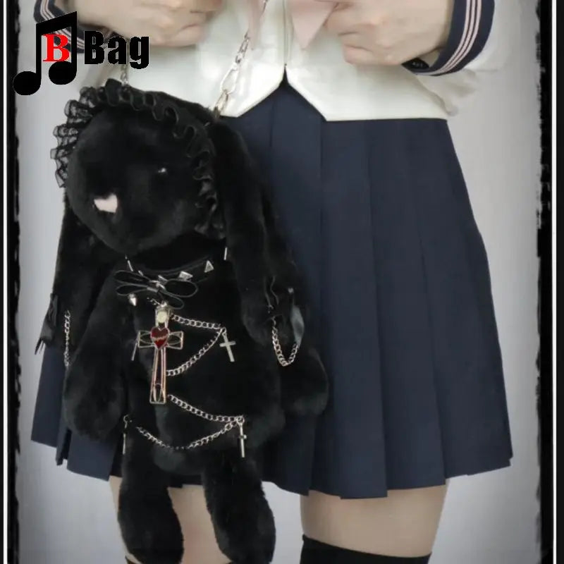 Y2K Gothic Girls Punk Handbags Harajuku One Shoulder Chain Little Rabbit Subculture Chain Lolita Doll Crossbody Bag Totes