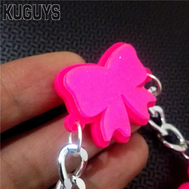 KUGUYS Glitter Pink ‘Sweet’ Letter Drop Earrings | Bowknot Acrylic Jewelry Accessories for Women