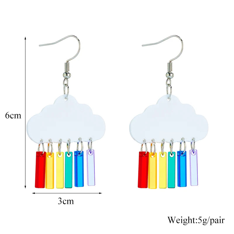 Acrylic Lovely Clouds Rainbow Lightning Raindrops Drop Earrings for Women - Cartoon Ear Jewelry, Birthday Gifts by YAOLOGE