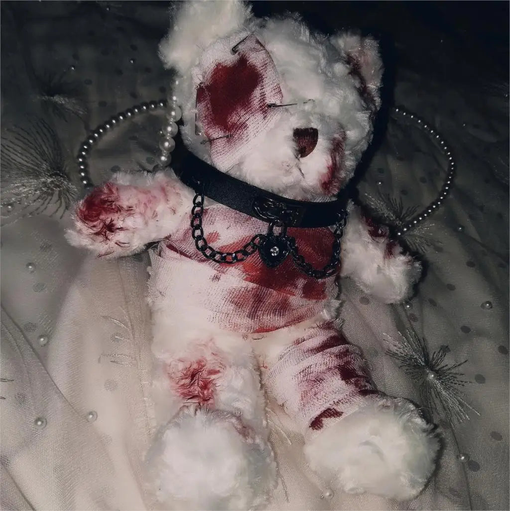 Lolita Goth 90's Throwback Bloody Gauze Soft Plush Teddy Bear Novelty Crossbody Handbag