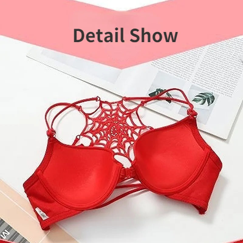 Hikigawa Bra Women Sexy Underwear Lingerie Front Closure Beautiful Spider Grid Back Bralette Push Up Bra Brasieres Para mMujer