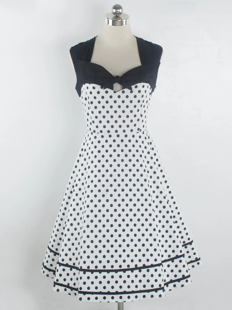 Tonval Polka Dot 1950S Tie Sweetheart Neck Summer Dress Women Party Elegant Vintage Sleeveless Rockabilly Pinup Dresses