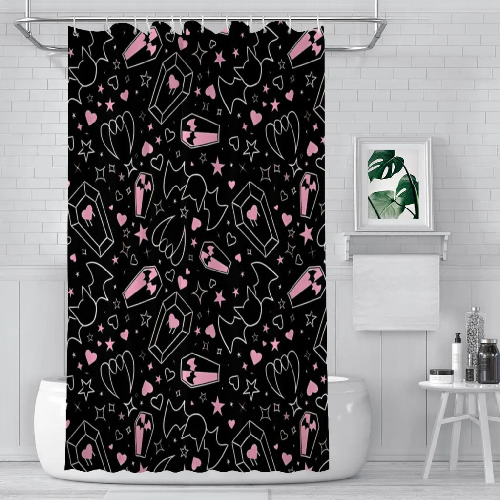 Pastel Goth Vampire Bathroom Shower Curtain - Monster High Draculaura Doll, Waterproof Partition Curtain, Home Decor Accessories