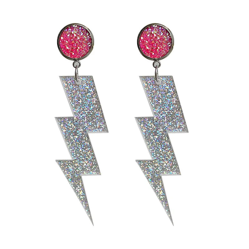 New Bohemian Earrings Fashion Lightning Earrings Trend Sparkling Powder Laser Stainless Steel Needle Stud Acrylic Earrings Gift