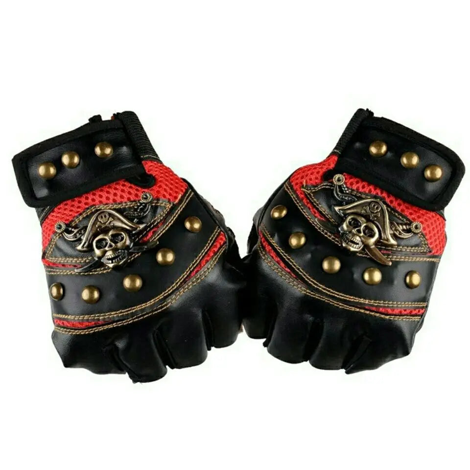 Punk Skull Rivet PU Leather Half-Finger Gloves – Fashion Hip Hop Anti-Slip Summer Cycling & Motorcycle Accessories for Men