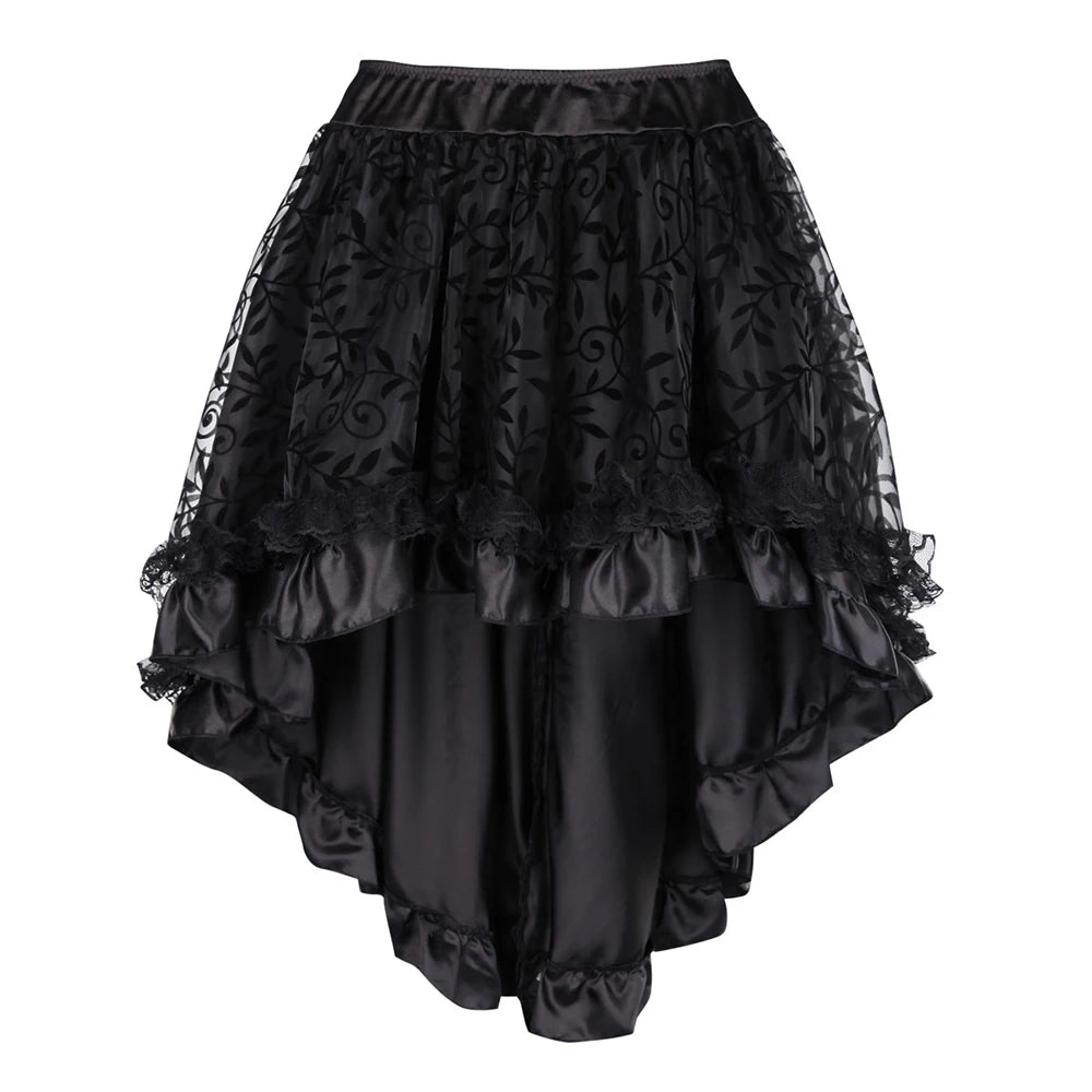 Plus Size Victorian Asymmetrical Ruffled Satin Lace Trim Gothic Skirts Women Corset Vintage Steampunk Skirt