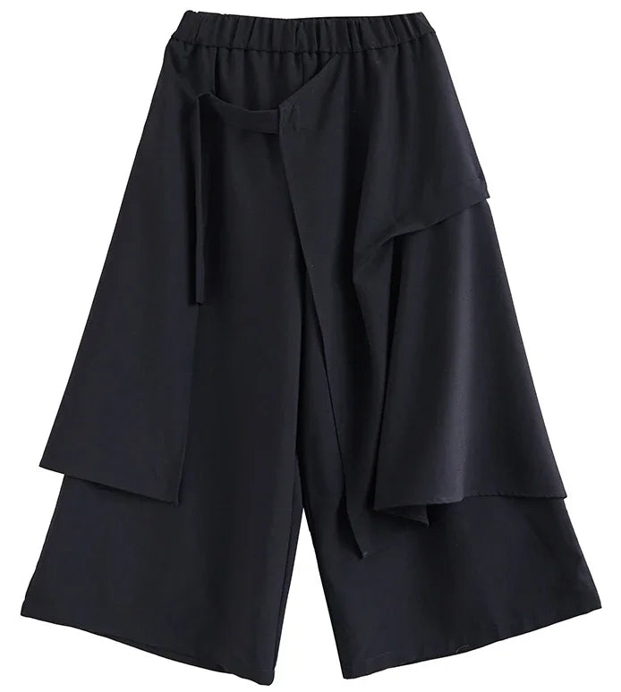 Solid Gothic High Waist Wide Leg Pants for Women - Chic Asymmetrical Design