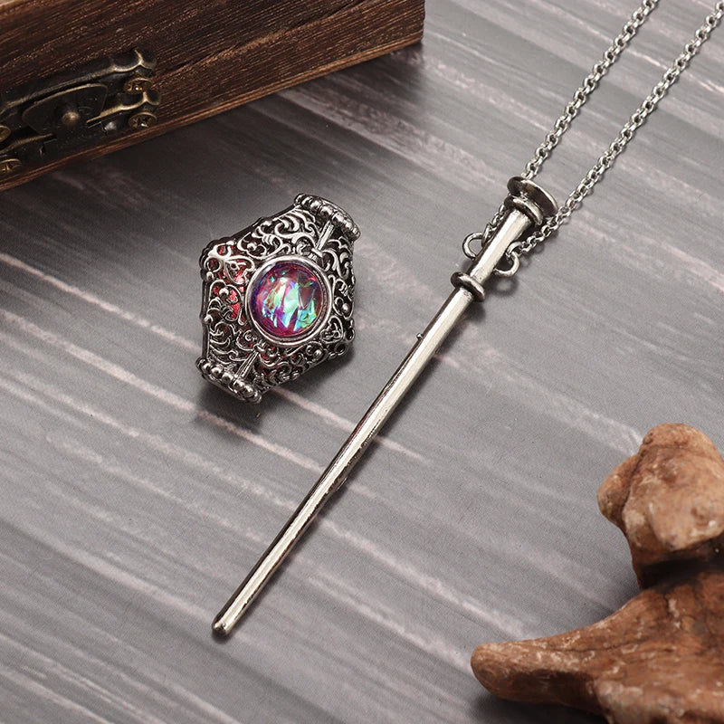 Vintage Mystical Magic Wand Necklace - Halloween Cosplay Jewelry Gift