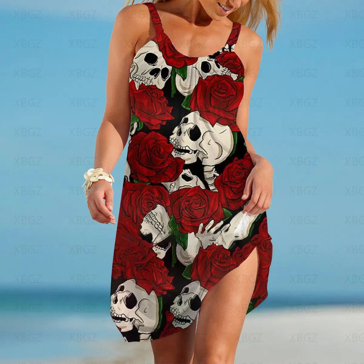 Skull Flower Women's Dress Sexy Woman Tattoo All Match Summer Boho Party Dresses Sleeveless 2022 Beach Top Gothic Sling Clothing