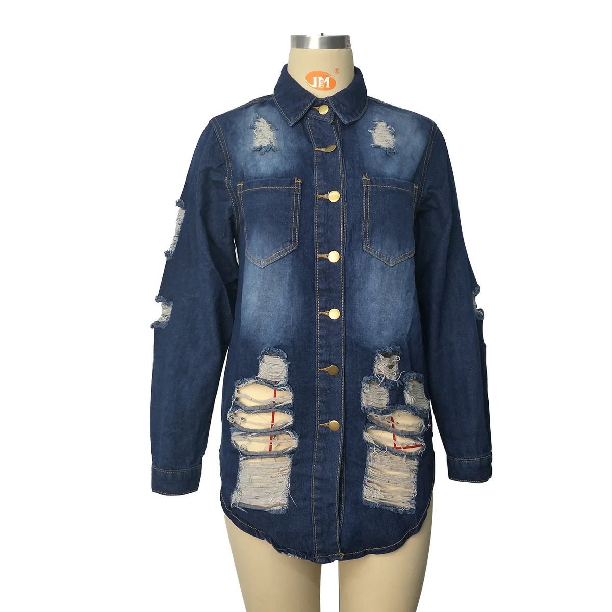 Plus Size Patchwork Ripped Denim Trench Coat – Women’s 3XL Jean Jacket, Spring 2023