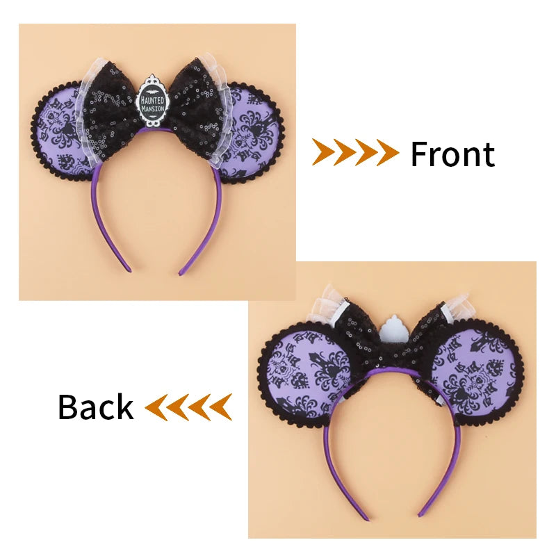 2024 Mickey Mouse Ear Headband Chip and Dale Bow Sequin Hairband Women Hair Hoop Birthday Gifts Adult/Child Cosplay Accessories