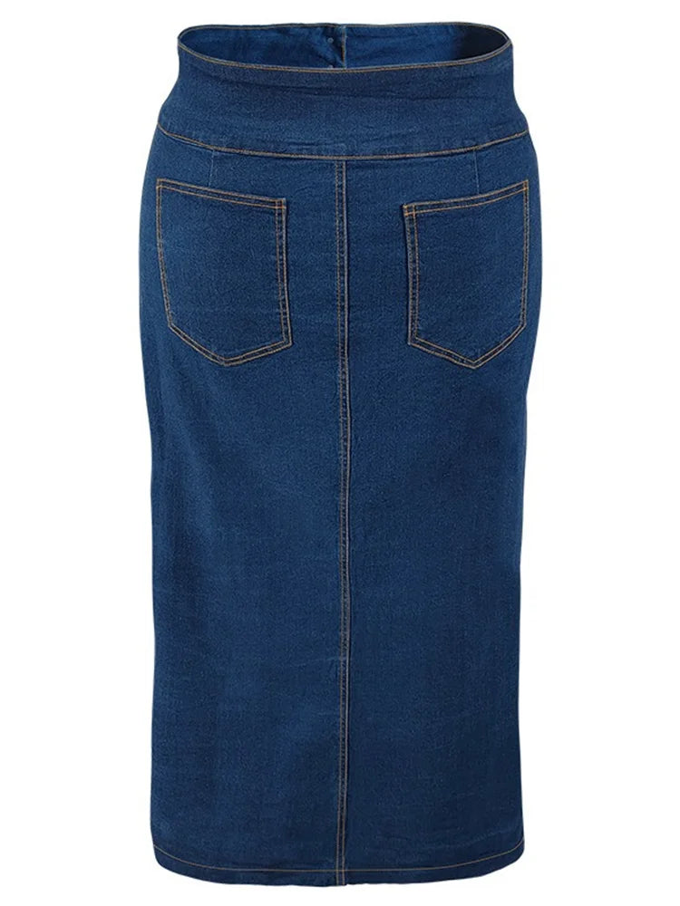 Wmstar Plus Size Only Denim Skirts Women's Clothing Maxi Pockets Sexy Medium Stretch Long New Skirt Wholesale Dropshipping 2024