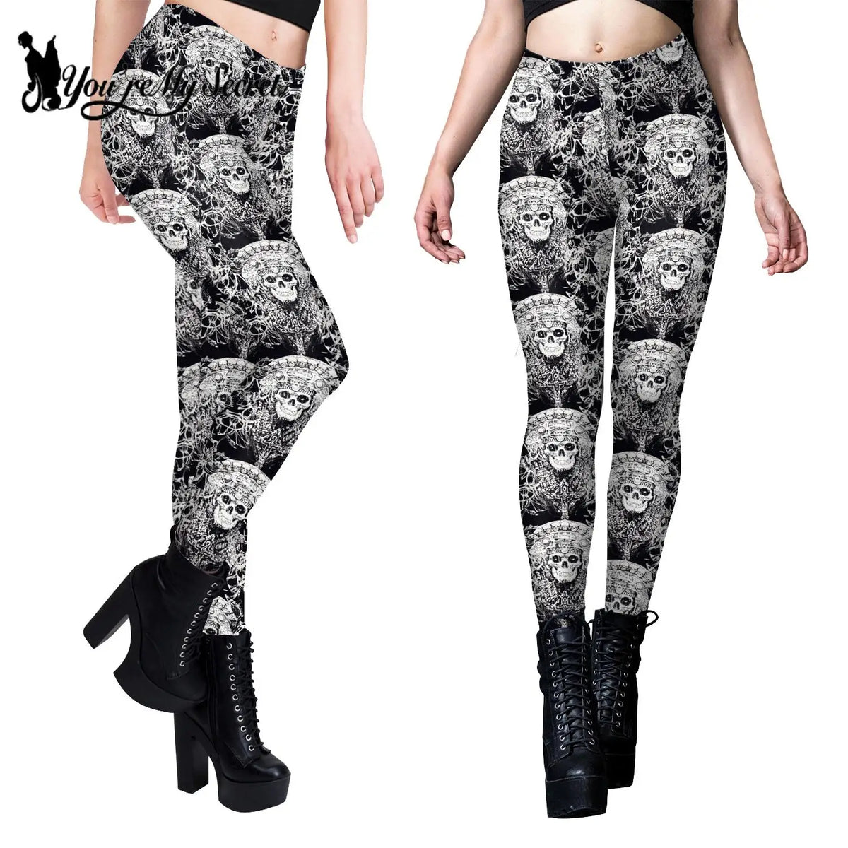 [You're My Secret] Fashion Leggings for Women Workout Pants 3D Printed Skull Sexy Leggings Slim Harajuku High Waist Leggings