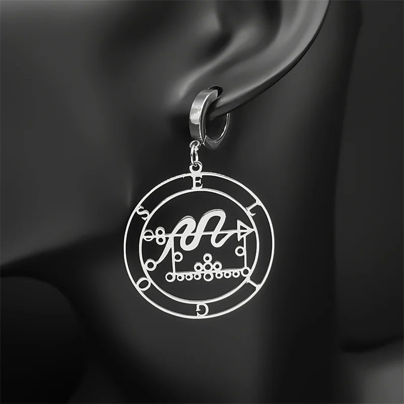 Stainless Steel Sigil of Lucifer Hoop Earrings - ELIGOS Laser Key Baphomet Stamp Dangle Party Jewelry Gift