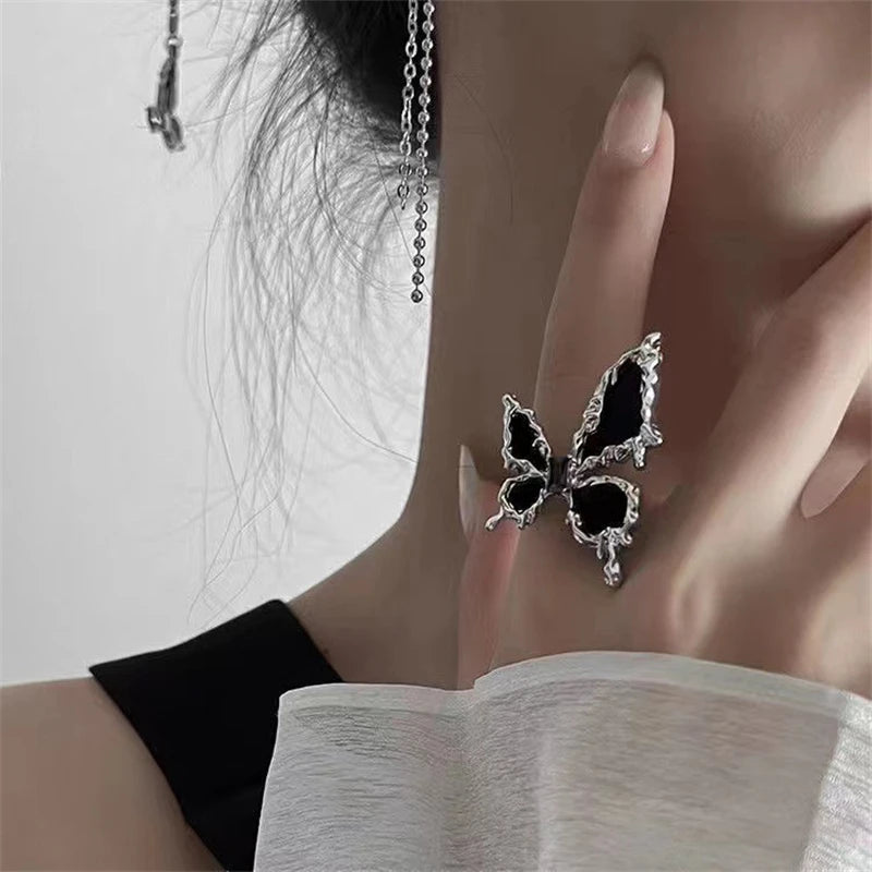 Fashion Gothic Animal Black Zircon Rings Y2K Star Crystal Opal Ring Goth Spider Butterfly Rings for Women Girl Aesthetic Jewelry