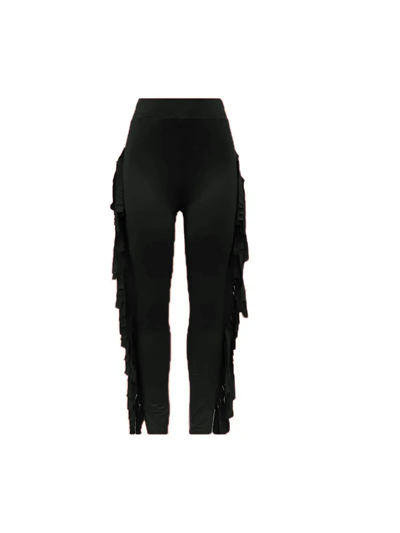 High Waist Plus Size Y2K Tassel Leggings – Women's Casual Elastic Skinny Streetwear Pencil Pants