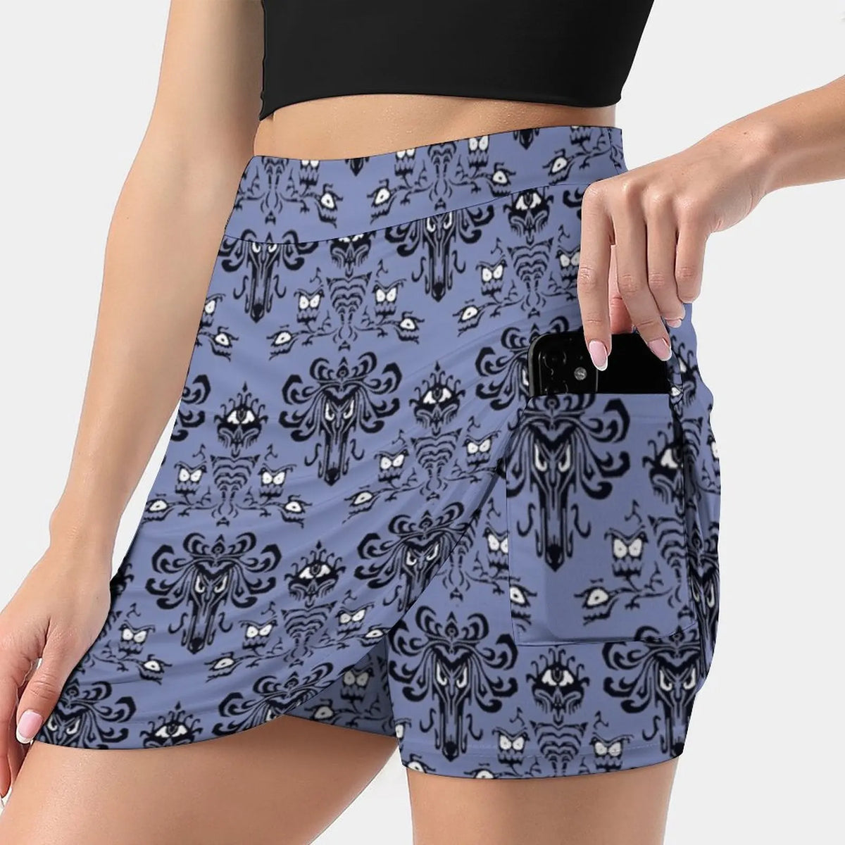 Haunted Mansion Wallpaper Print Women's Active Skirt – Hidden Pocket Tennis Skirt