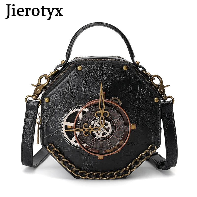 JIEROTYX Steampunk Small Shoulder Bags for Women – Crossbody Vintage Rivet Top Handle Bags, High-Quality Black Handbags