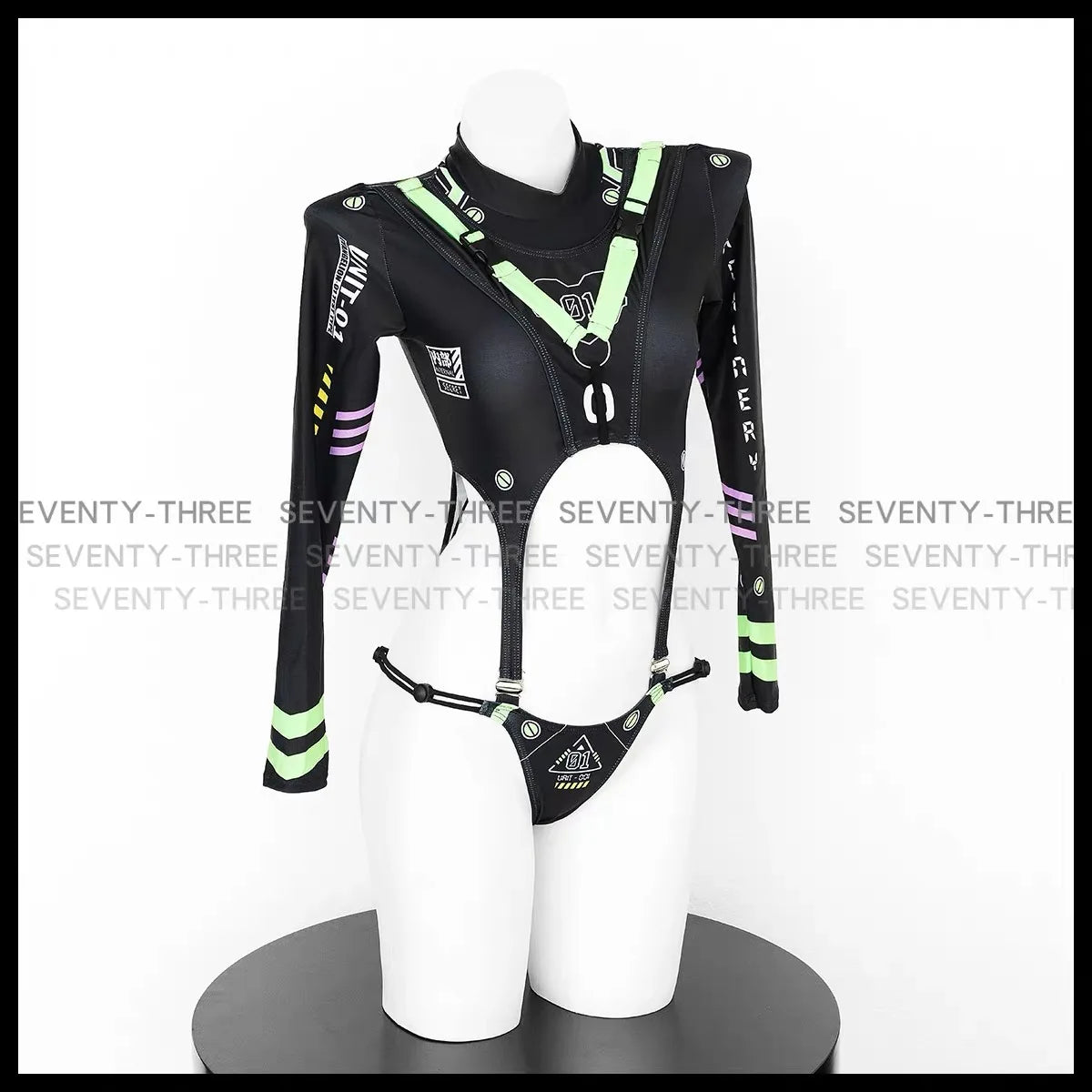 Women Mechanical Agent Cosplay Costumes Cyber Punk Mechanical Printing Jumpsuit Swimwear Sexy Long-sleeved Hollow Dark Swimsuit