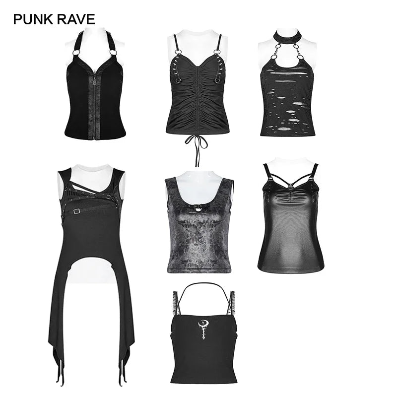 PUNK RAVE Women's Punk Dark Sexy Camisole Gothic Fashion Female Sleeveless Tops Summer Tanks | A Variety of Styles