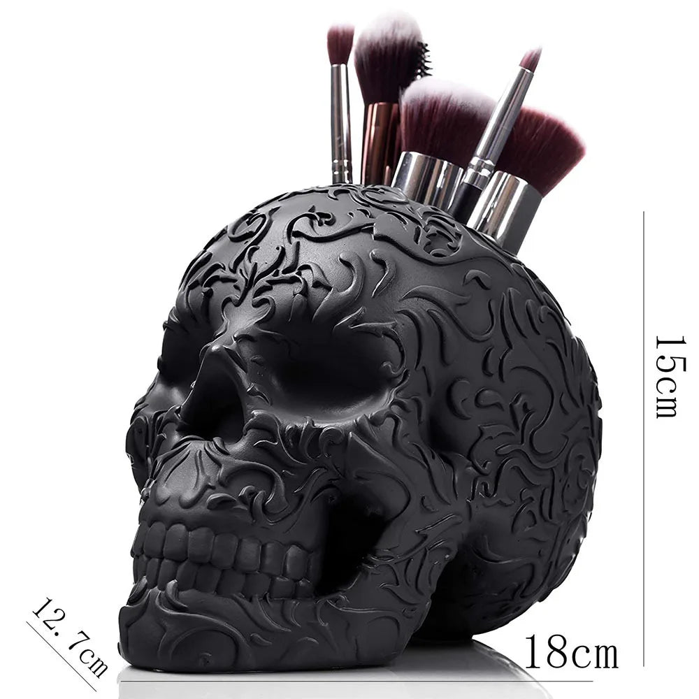 Skull Makeup Brush Holder | Black Resin Home Decor| Housewarming Gifts