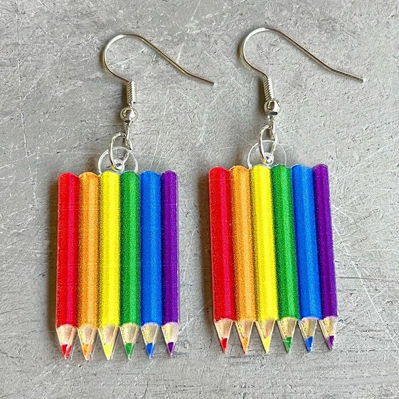 New Rainbow Game Machine, Mushroom Elf, and Comrades Earrings - Colorful Acrylic Fun Summer Beverage Earrings, Perfect Gift