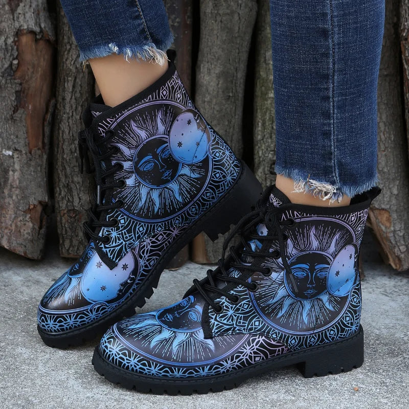 Women's Ankle Boots: Fashionable Sun Flower Print High Tops, Soft and Comfortable Shoes