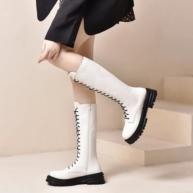 Women's Thigh High Boots Black Fashion Black Punk Goth Sexy Woman Platform Boots Motorcycle Boot Women Heels Shoes Big Size 43