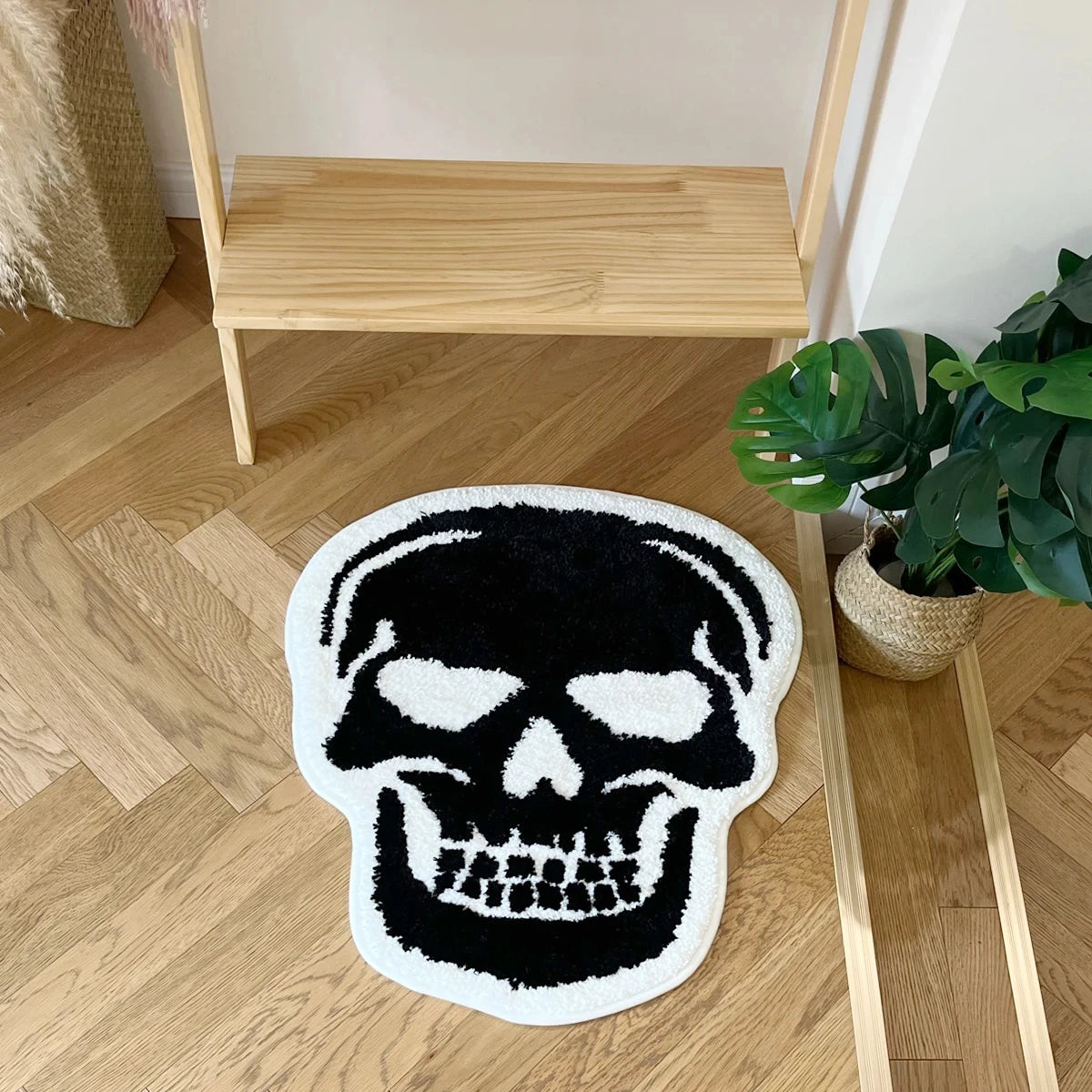 Cool Skull Bath Mat - Gothic Home Decor for Halloween, Black Goth Bedroom Rug for Bathroom, Kitchen, or Witchy Teen Gift