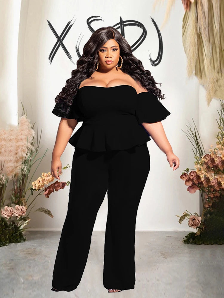 Elegant Plus Size Off-Shoulder Jumpsuit – Women’s Sexy One-Piece Long Jumpsuit