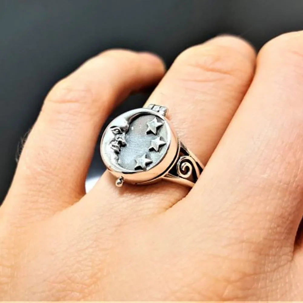 Men’s Punk Vintage Star Moon Flip Box Ring - Fashionable Party Jewelry Gift