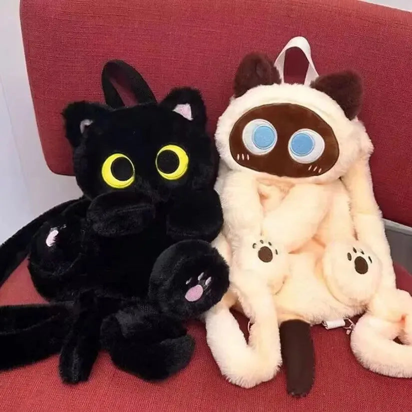 40cm Kawaii Big Eyes Cat Plush Toy Backpack – Cute Large-Capacity Stuffed Animal Bag for Boys, Girls, and Women