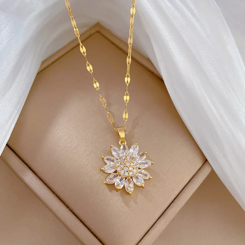 Fashion Sunflower Light Luxury Necklace Personality Simple Versatile Flower Clavicle Chain Pendant