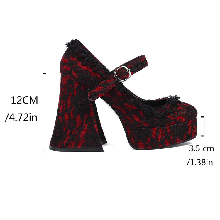 CHMURY 2024 Red Platform Y2K Bratz Lace Mary Jane High Heels – Shoes for Women