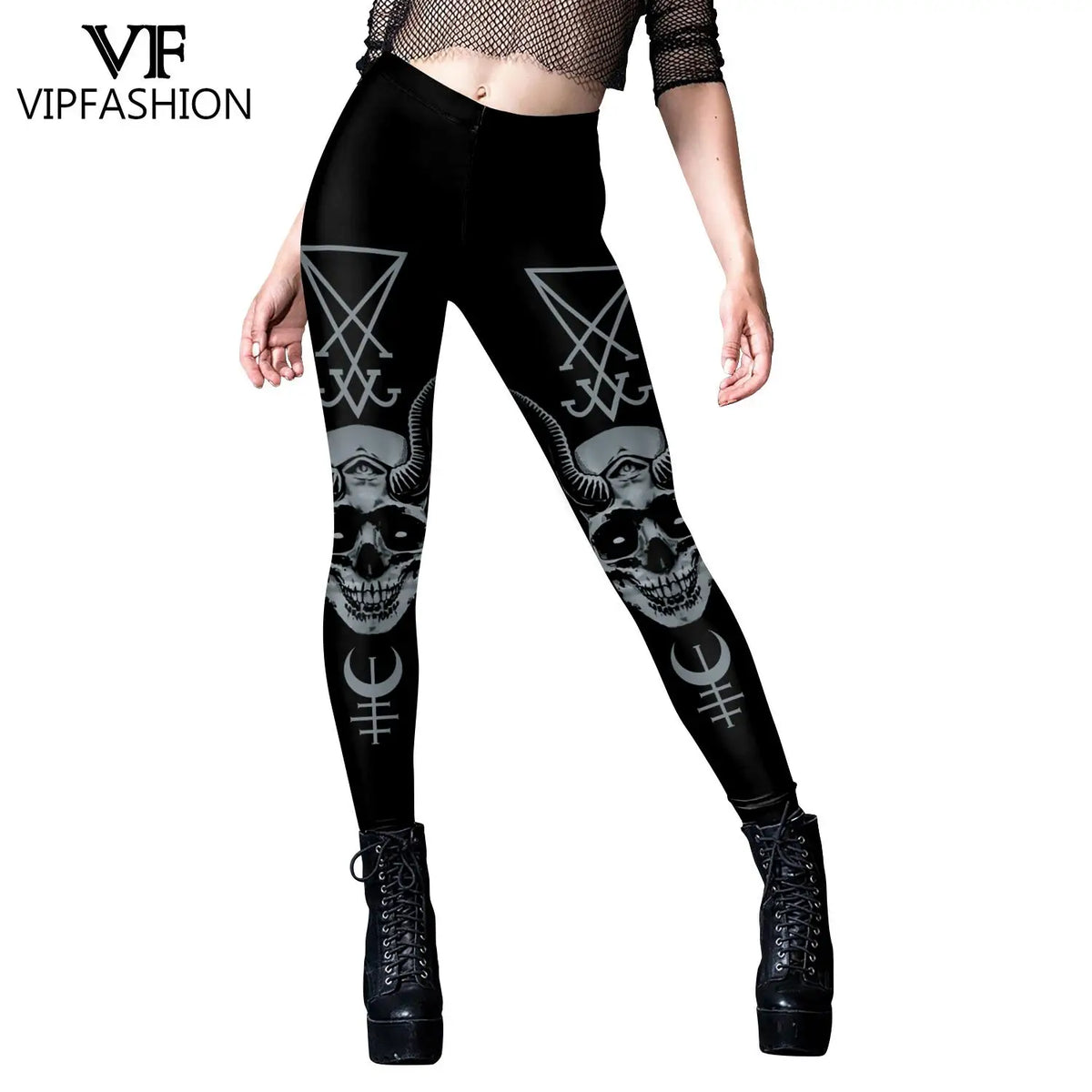 VIP FASHION Women's Gothic Leggings - Sexy Steampunk Print Vintage Skinny Ankle-Length Pants