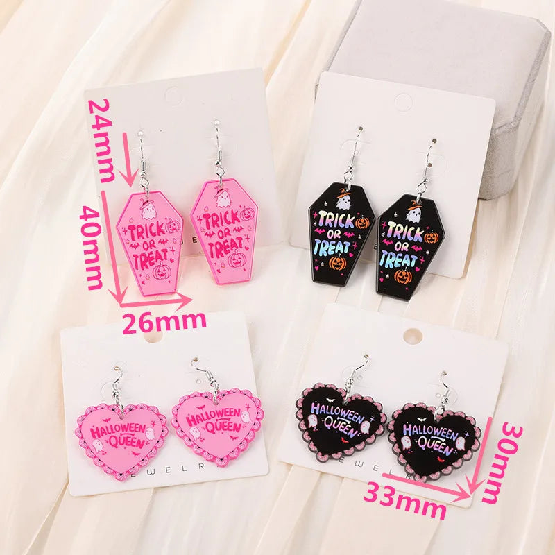 1Pair Halloween Drop Earring Creative Acrylic Heart Coffin  Fashion Jewelry For Woman Girl Holiday Birthday Gift