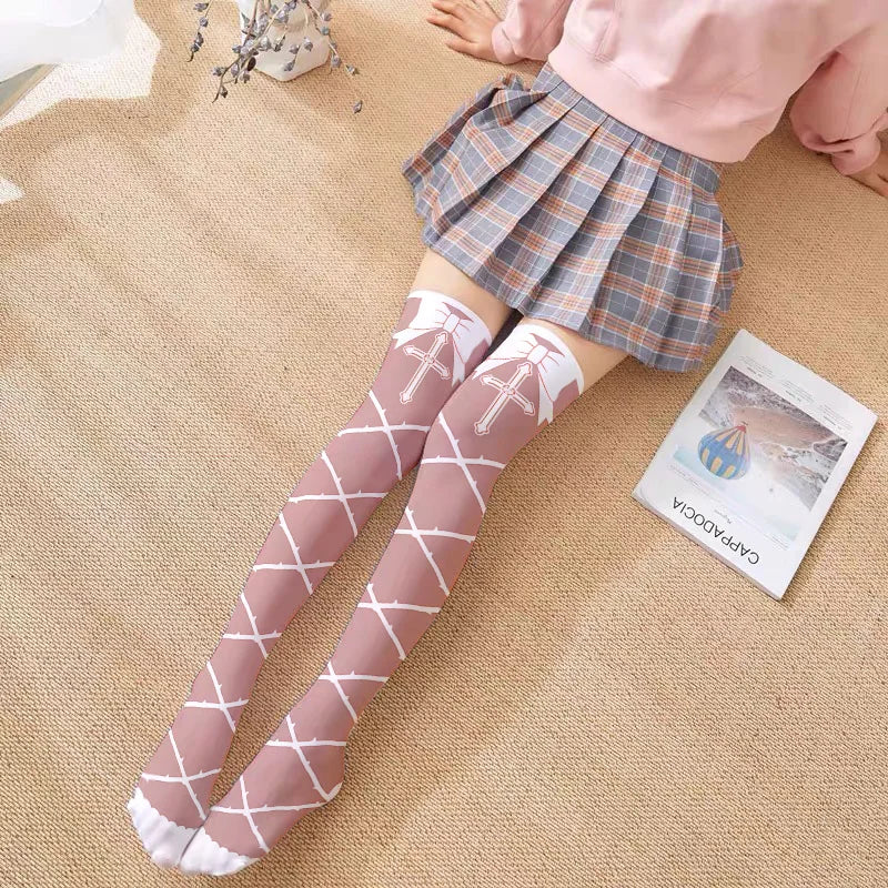 Japanese Cartoon Knee Stockings For Women Bow Candy Rabbit Pink Girl Long Tube Sexy Cute Sweet Lolita Thigh Stockings Cosplay