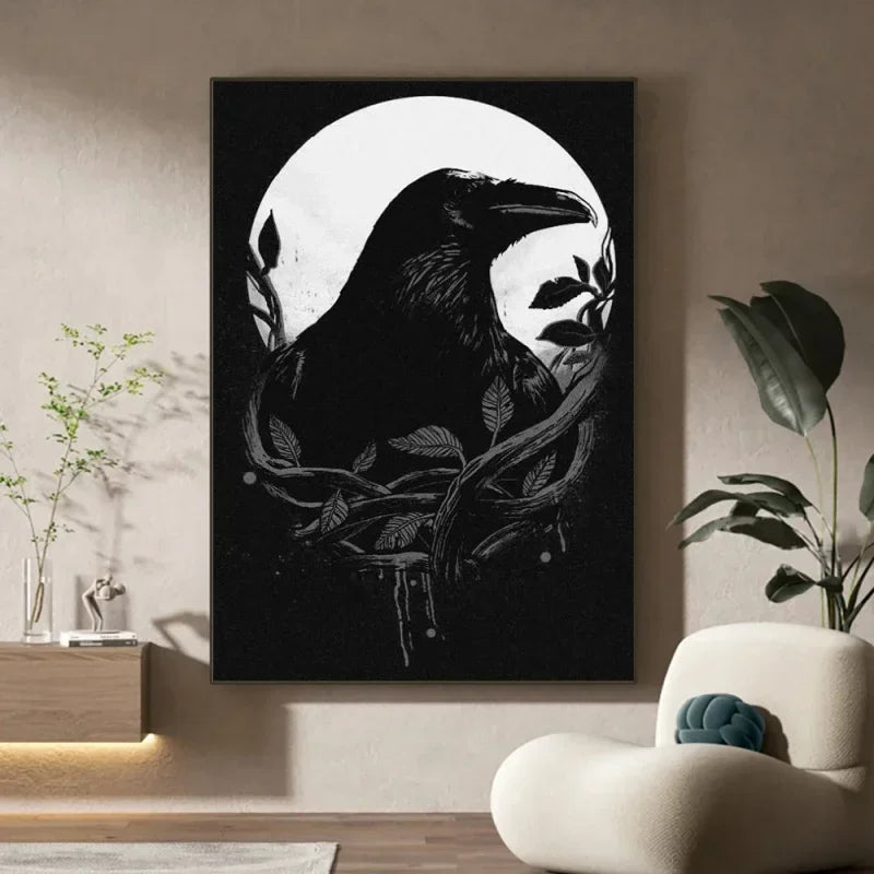 Classic Nordic Gothic Wall Art - Horror Raven Dark World HD Oil on Canvas Posters and Prints for Living Room, Bedroom, Street Decor Gift