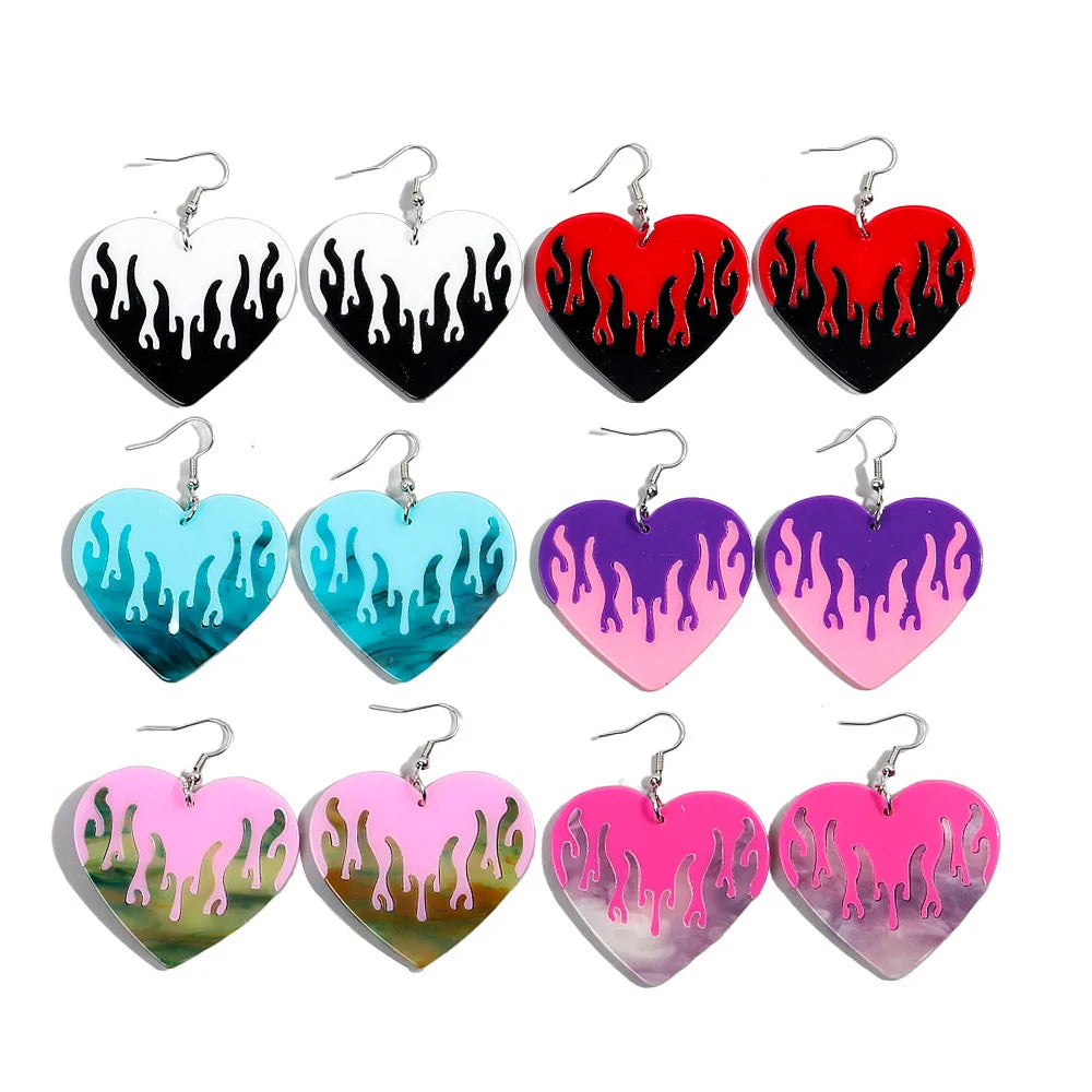 Trendy Acrylic Flame Heart Drop Earrings for Women - 2 Toned Love Flame Dangle Earrings, Fashion Jewelry Gifts by FishSheep