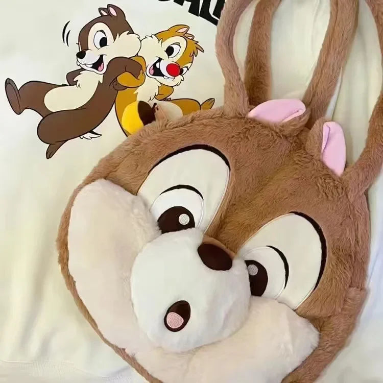 Disney Cartoon Chip and Dale Plush Bag - Women’s Large Capacity Kawaii Handbag, Shoulder Bag, Shopper Bag, Bookbag, Purse