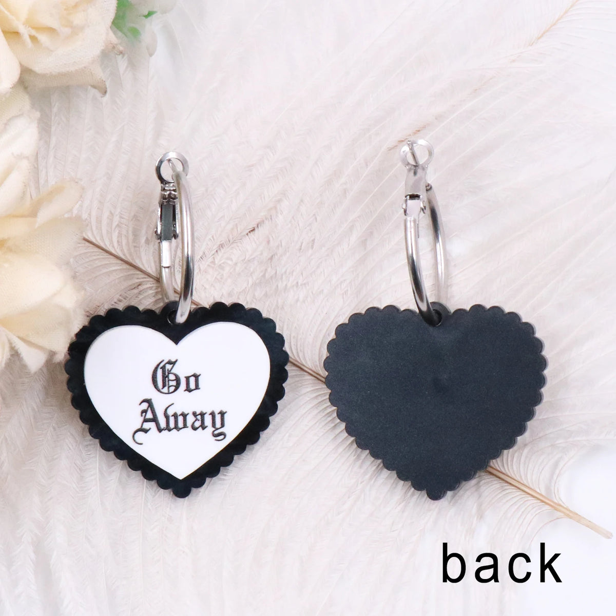 1 Pair New CN Drop Heart Shape 'Go Away' Trendy Acrylic Earrings Jewelry for Women