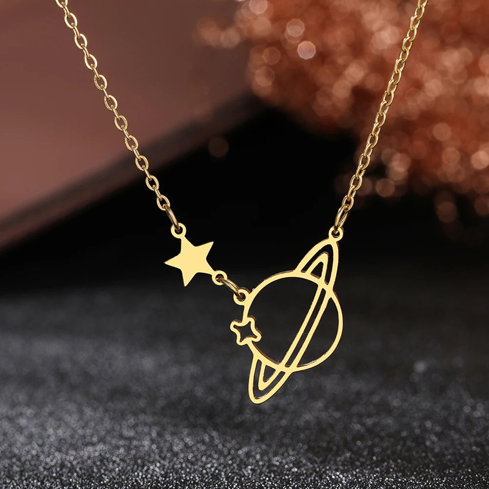 Stainless Steel Necklaces Galaxy Universe Planet Pendants Fashion Chains Necklace For Women Jewelry Party Goth Girl Gifts