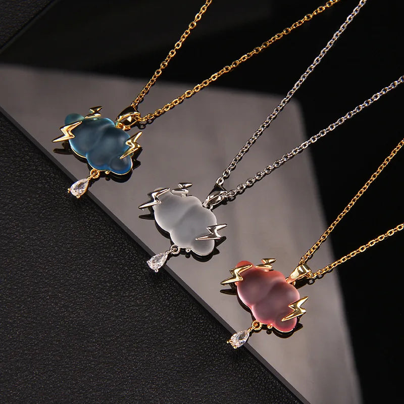 Advanced Cloud Necklace - Three Point Raindrop Titanium Steel Lock Bone Chain Pendant for Women