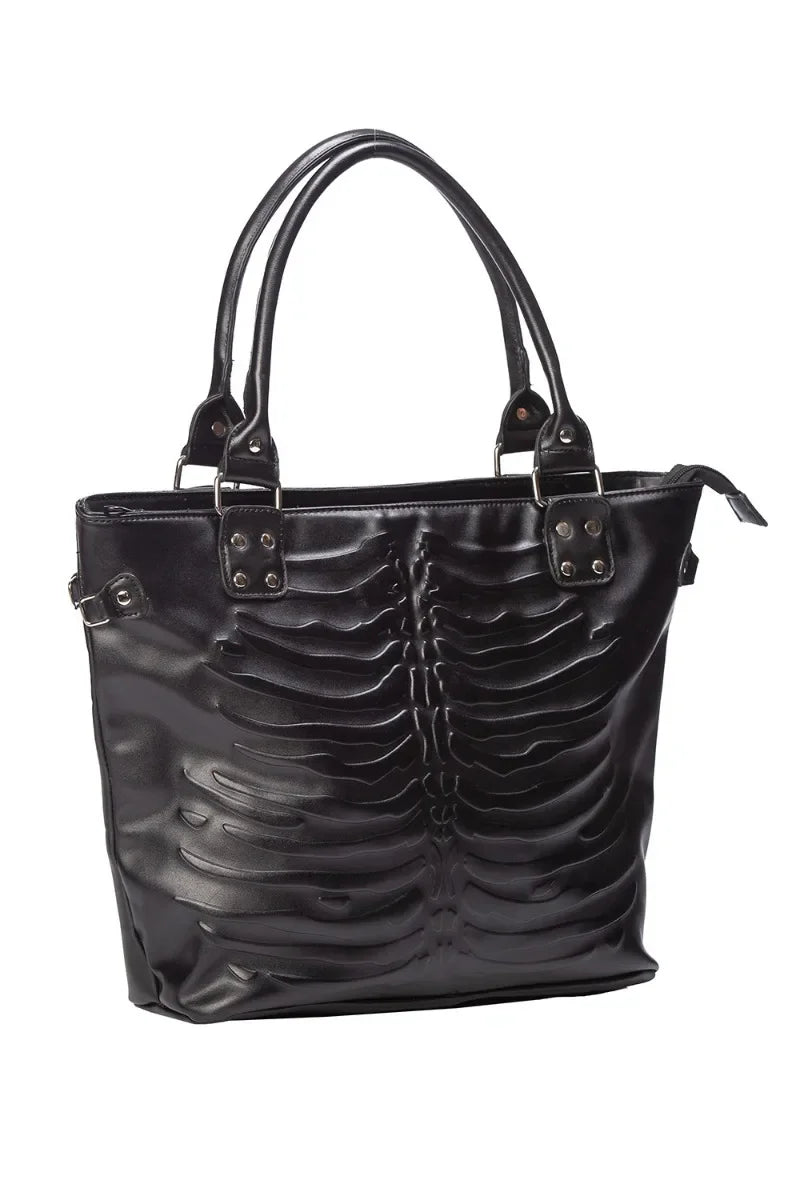 Large Capacity Gothic Punk Harajuku Embossed Skeleton Tote Bag | Trendy Shoulder Bag