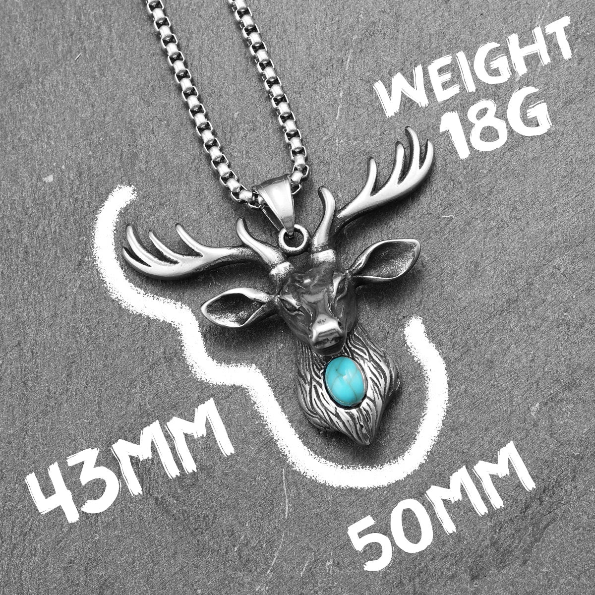 Deer Pendant Necklace for Men – Ancient Reindeer Design, Stainless Steel Gem Chain, Rock Punk Jewelry Gift for Friends