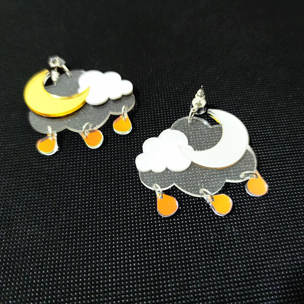 KUGUYS Moon Clouds Rain Dangle Earrings - Acrylic Fashion Jewelry Cute Accessories for Women and Girls