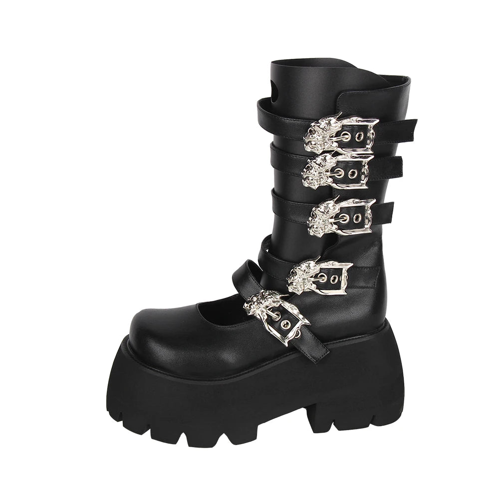 Women cosplay cool punk shoes lady lolita ankle short Boots woman princess dress customized boots high heels pumps skull buckles