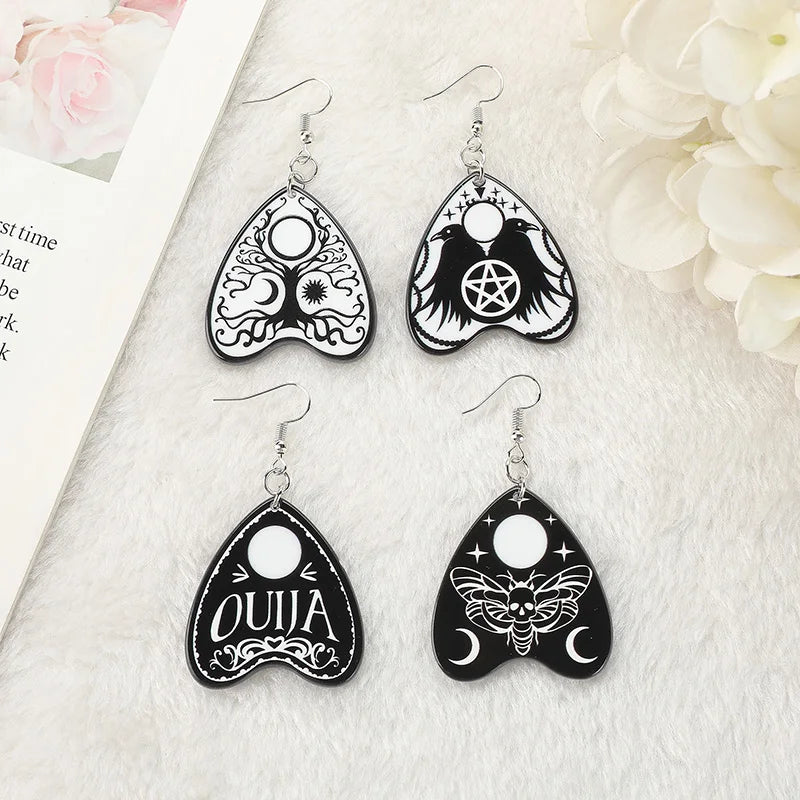 1 Pair of Ouija Magic Tree Girl Dangle Earrings - Creative Acrylic Raven Butterfly Ouija Earring for Women - Birthday Gift