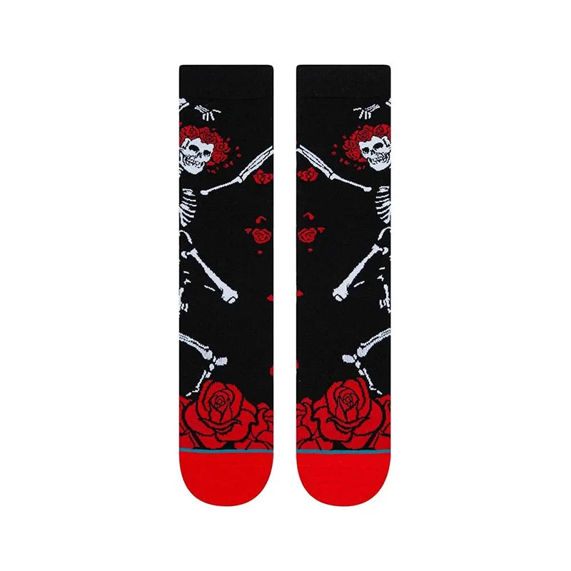 Gothic Rose Skeleton Dancer Crew Socks – Unisex Retro Cotton Vintage Boho Chic Socks for Men & Women, Perfect Gift