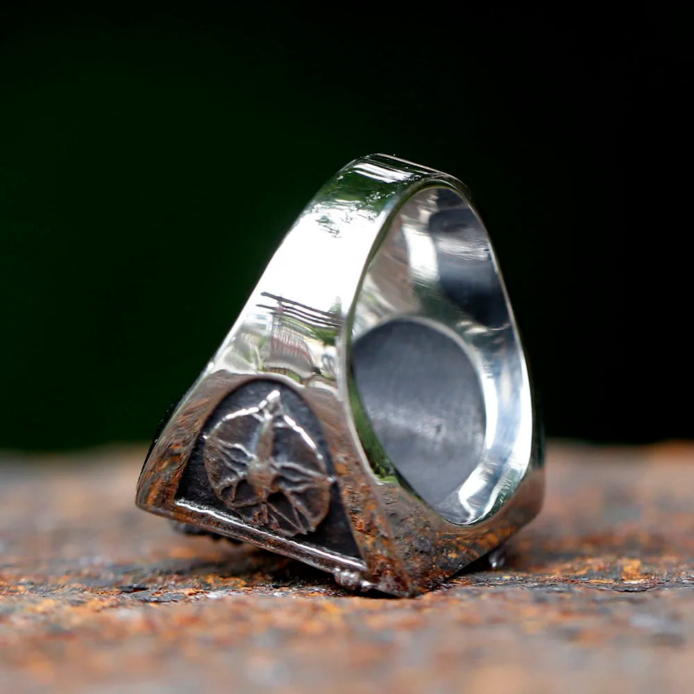 Stainless Steel Baphomet Goat Head Ring - Pagan Religion Deity Jewelry for Men, Fallen Angel Lucifer Design